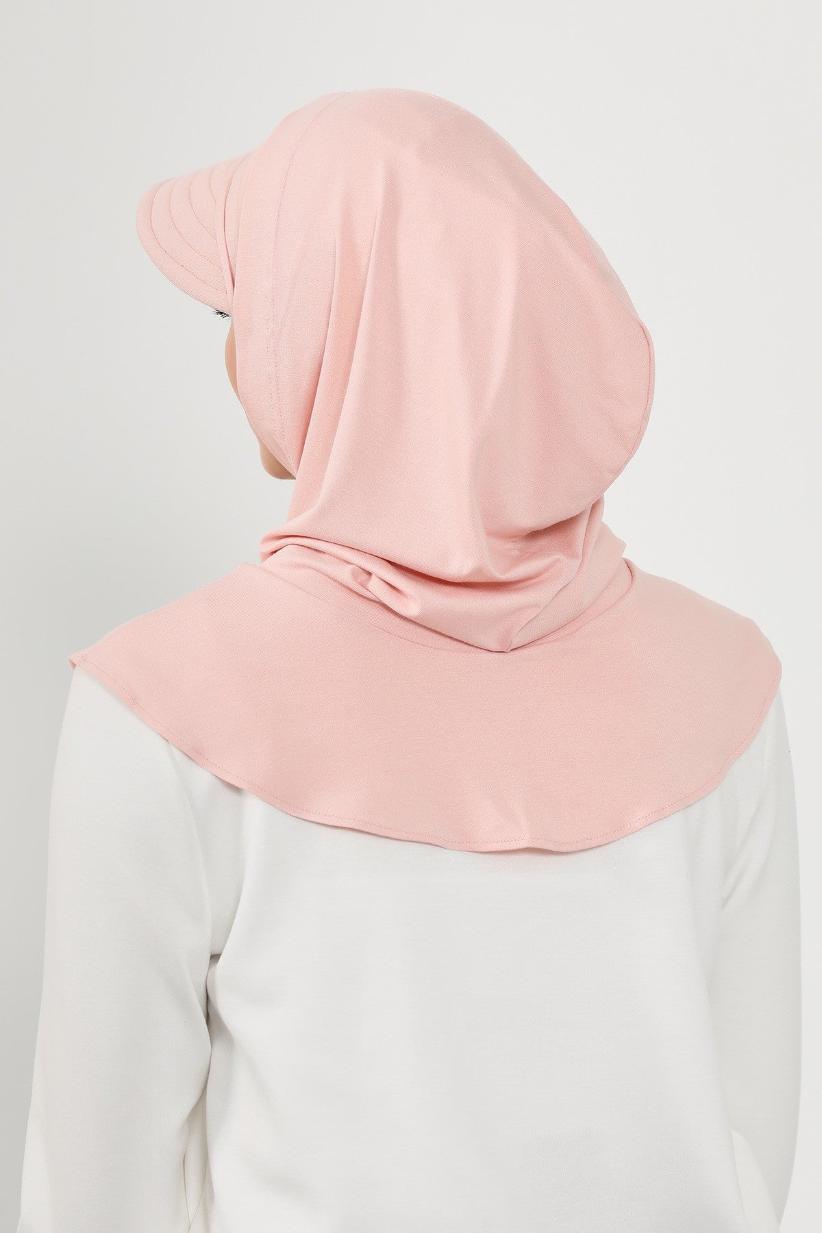 Full Coverage Cotton Bonnet Hijab with Visor, Ready to Wear Modest Visor Underscarf Bonnet with Neck Cover,B-88P Powder