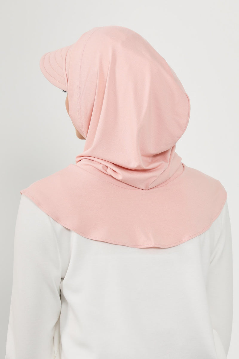 Full Coverage Cotton Bonnet Hijab with Visor, Ready to Wear Modest Visor Underscarf Bonnet with Neck Cover,B-88P Powder