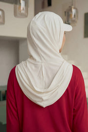 Full Coverage Cotton Bonnet Hijab with Visor, Ready to Wear Modest Visor Underscarf Bonnet with Neck Cover,B-88P Ivory