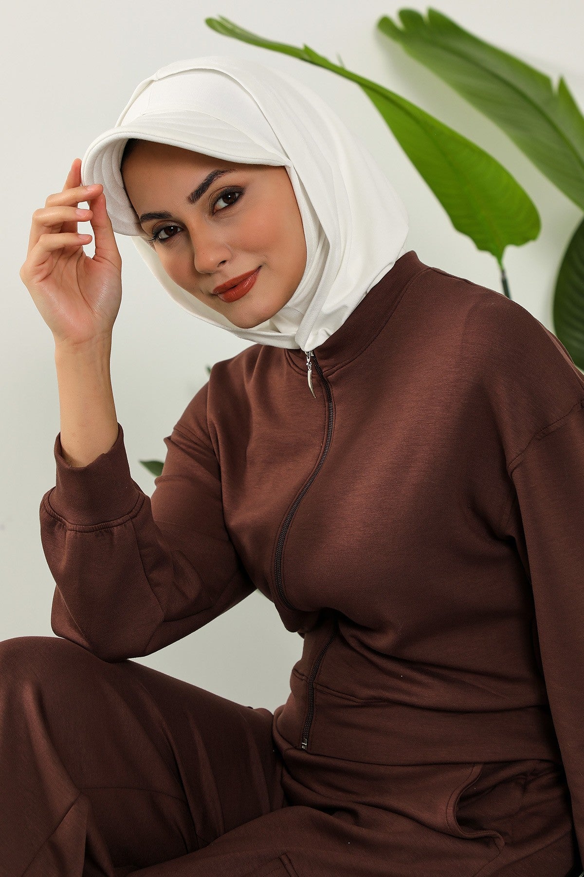 Full Coverage Cotton Bonnet Hijab with Visor, Ready to Wear Modest Visor Underscarf Bonnet with Neck Cover,B-88P Ivory