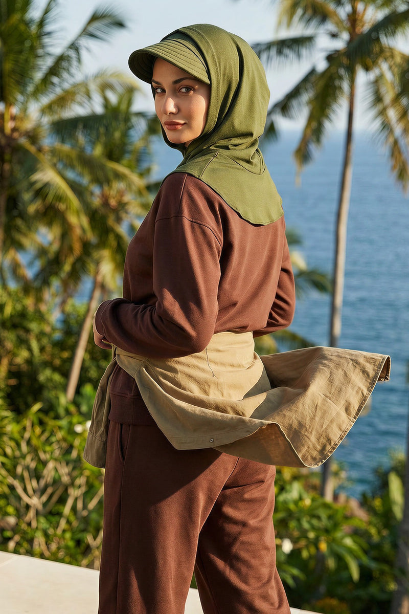 Full Coverage Cotton Bonnet Hijab with Visor, Ready to Wear Modest Visor Underscarf Bonnet with Neck Cover,B-88P