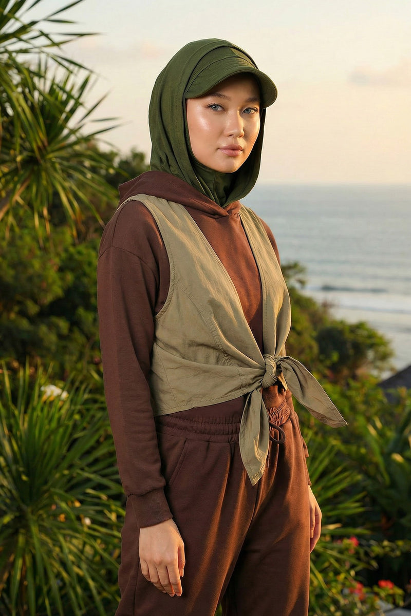 Full Coverage Cotton Bonnet Hijab with Visor, Ready to Wear Modest Visor Underscarf Bonnet with Neck Cover,B-88P