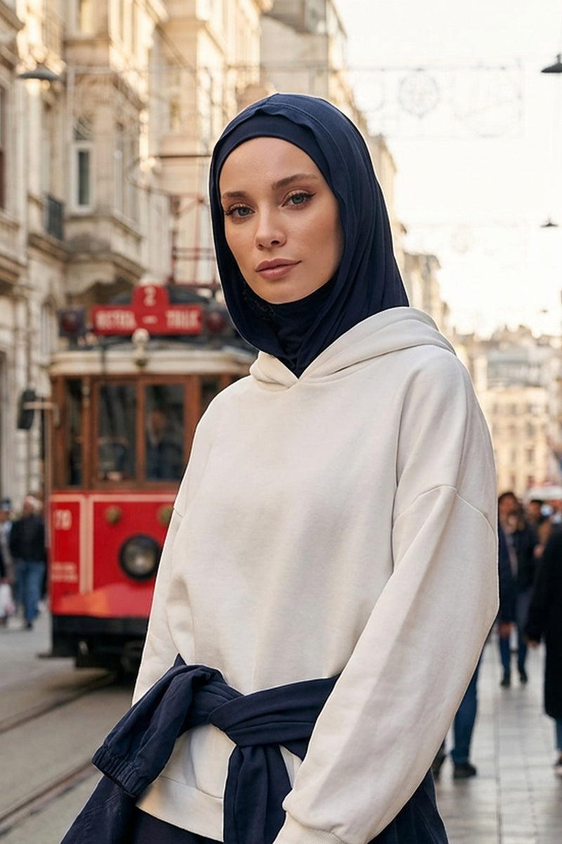 Full Coverage Instant Cotton Bonnet for Women, Ready-to-Wear Hijab Bonnet with Neck Coverage,B-89P