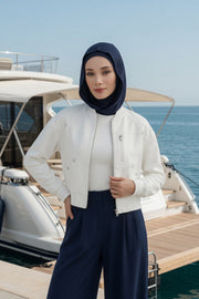 Full Coverage Instant Cotton Bonnet for Women, Ready-to-Wear Hijab Bonnet with Neck Coverage,B-89P Navy Blue