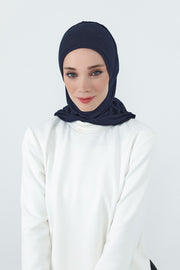 Full Coverage Instant Cotton Bonnet for Women, Ready-to-Wear Hijab Bonnet with Neck Coverage,B-89P Navy Blue