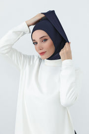 Full Coverage Instant Cotton Bonnet for Women, Ready-to-Wear Hijab Bonnet with Neck Coverage,B-89P Navy Blue