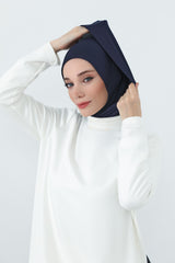 Full Coverage Instant Cotton Bonnet for Women, Ready-to-Wear Hijab Bonnet with Neck Coverage,B-89P Navy Blue