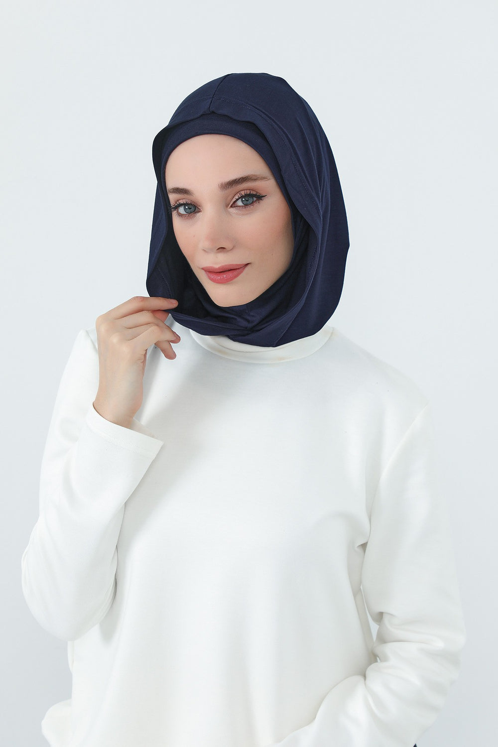 Full Coverage Instant Cotton Bonnet for Women, Ready-to-Wear Hijab Bonnet with Neck Coverage,B-89P Navy Blue