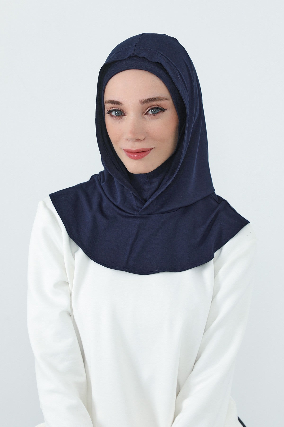 Full Coverage Instant Cotton Bonnet for Women, Ready-to-Wear Hijab Bonnet with Neck Coverage,B-89P Navy Blue