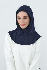 Full Coverage Instant Cotton Bonnet for Women, Ready-to-Wear Hijab Bonnet with Neck Coverage,B-89P Navy Blue
