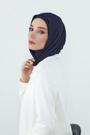 Full Coverage Instant Cotton Bonnet for Women, Ready-to-Wear Hijab Bonnet with Neck Coverage,B-89P Navy Blue