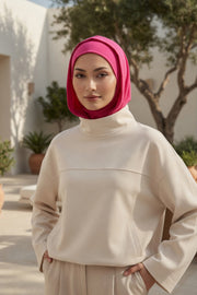 Full Coverage Instant Cotton Bonnet for Women, Ready-to-Wear Hijab Bonnet with Neck Coverage,B-89P Fuchsia