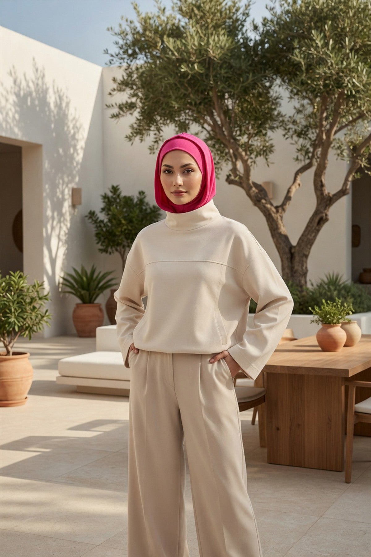 Full Coverage Instant Cotton Bonnet for Women, Ready-to-Wear Hijab Bonnet with Neck Coverage,B-89P Fuchsia