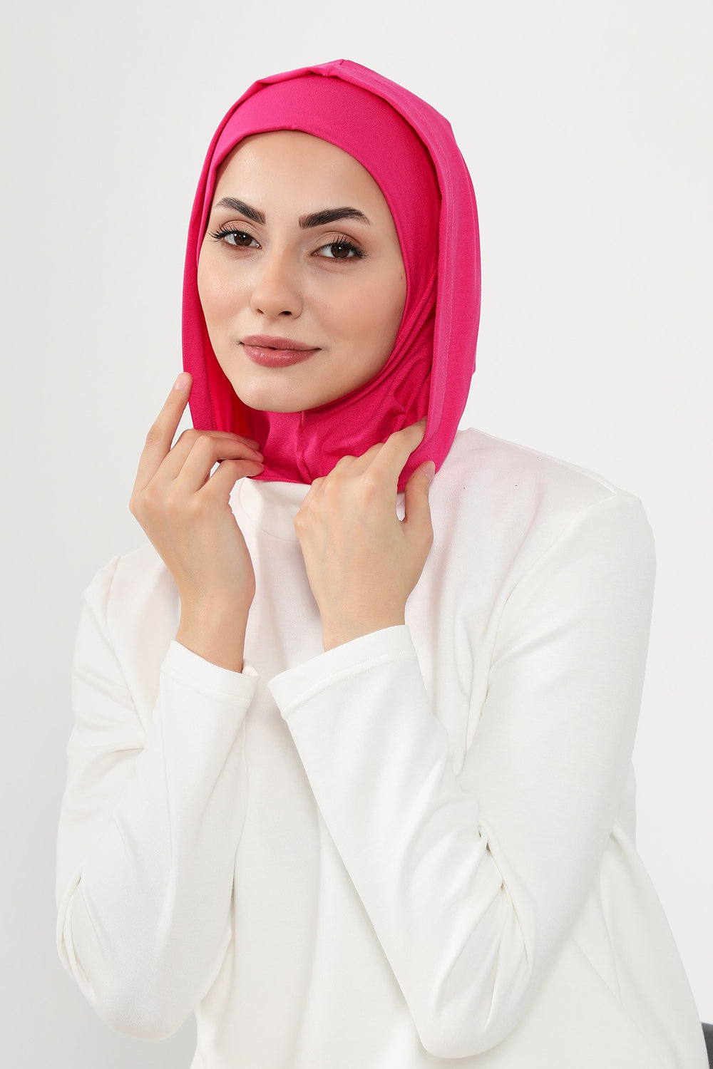 Full Coverage Instant Cotton Bonnet for Women, Ready-to-Wear Hijab Bonnet with Neck Coverage,B-89P Fuchsia