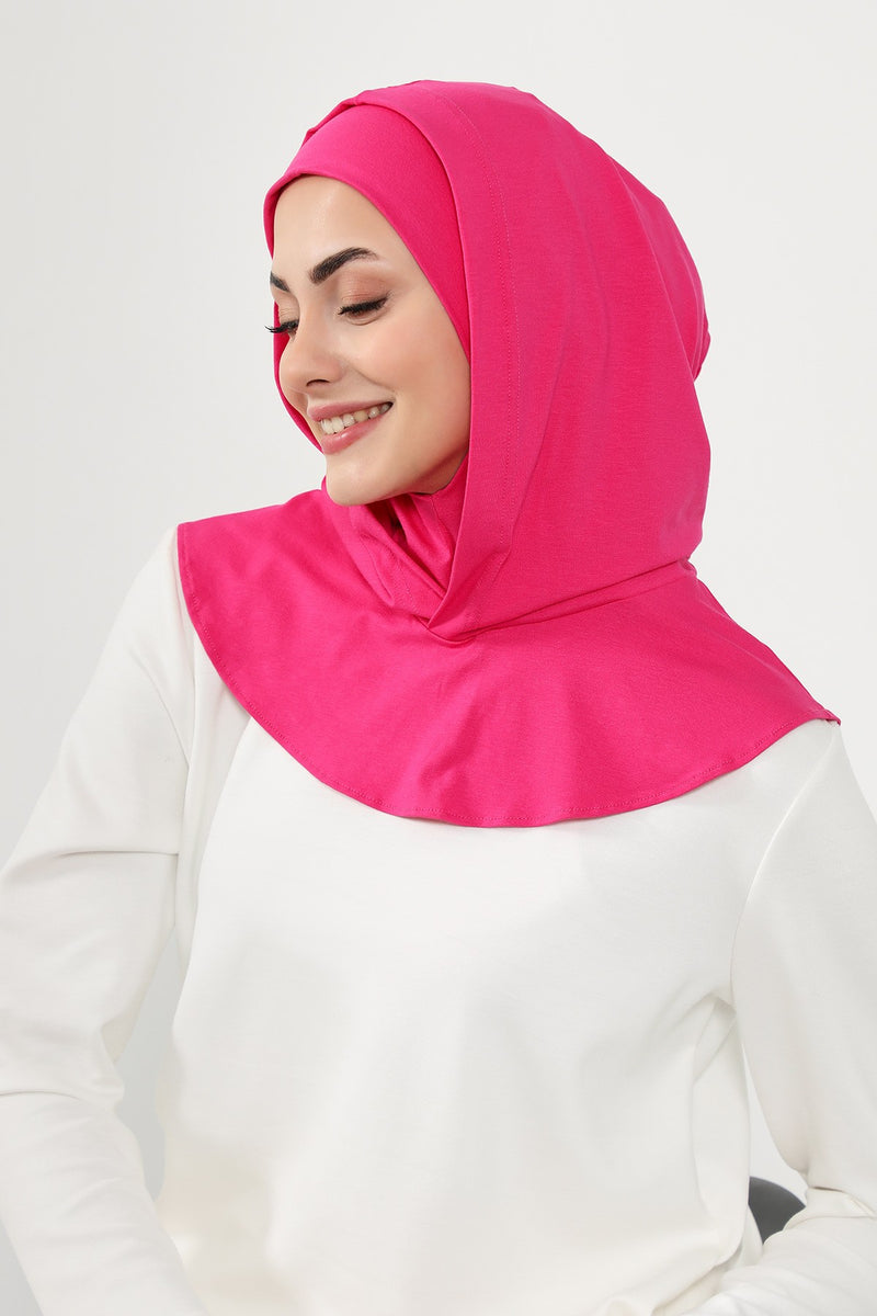 Full Coverage Instant Cotton Bonnet for Women, Ready-to-Wear Hijab Bonnet with Neck Coverage,B-89P Fuchsia