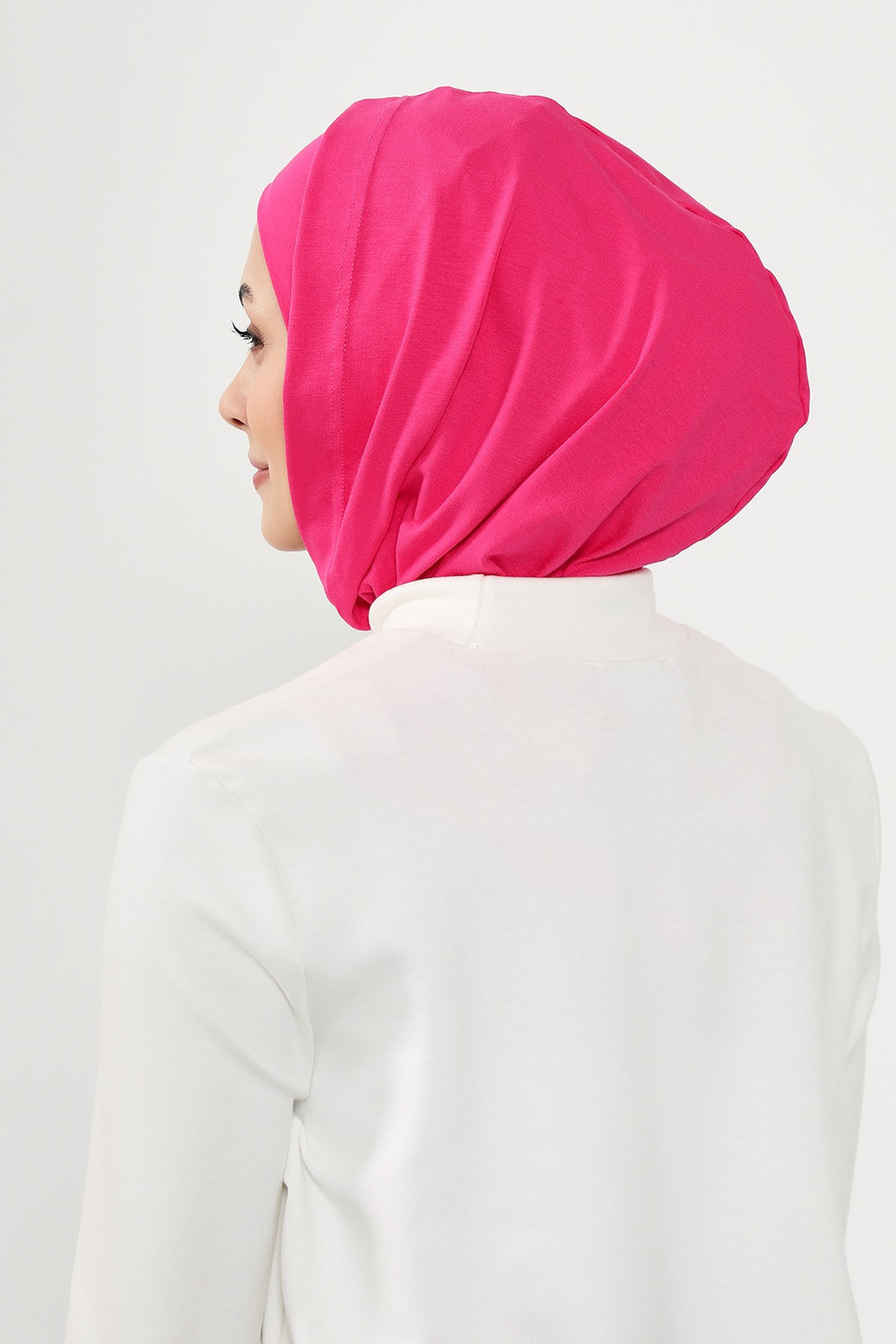 Full Coverage Instant Cotton Bonnet for Women, Ready-to-Wear Hijab Bonnet with Neck Coverage,B-89P Fuchsia