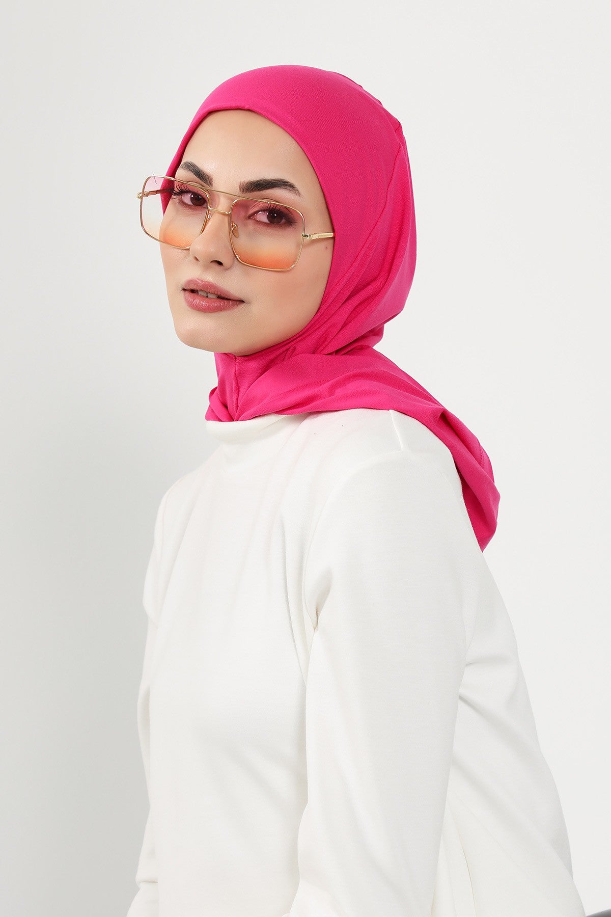 Full Coverage Instant Cotton Bonnet for Women, Ready-to-Wear Hijab Bonnet with Neck Coverage,B-89P Fuchsia