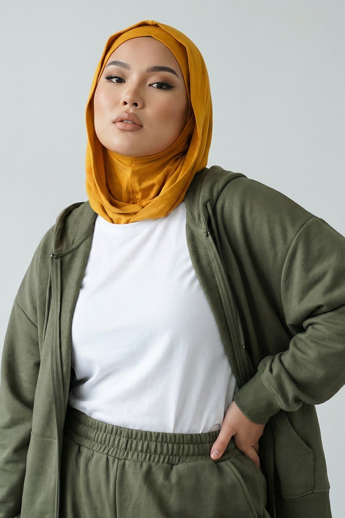 Full Coverage Instant Cotton Bonnet for Women, Ready-to-Wear Hijab Bonnet with Neck Coverage,B-89P Mustard Yellow
