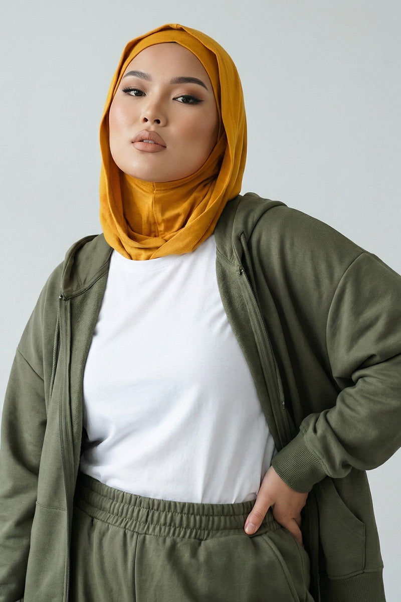 Full Coverage Instant Cotton Bonnet for Women, Ready-to-Wear Hijab Bonnet with Neck Coverage,B-89P Mustard Yellow