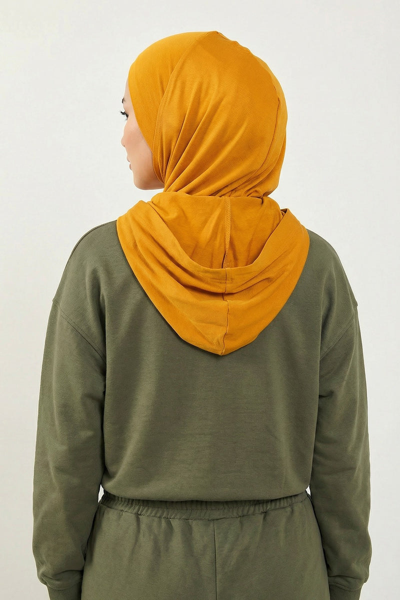 Full Coverage Instant Cotton Bonnet for Women, Ready-to-Wear Hijab Bonnet with Neck Coverage,B-89P Mustard Yellow