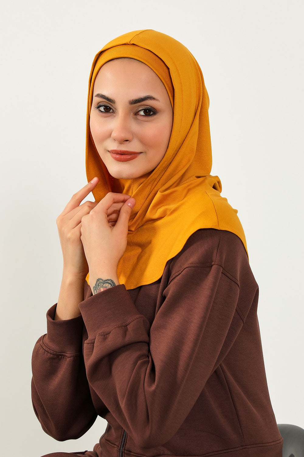 Full Coverage Instant Cotton Bonnet for Women, Ready-to-Wear Hijab Bonnet with Neck Coverage,B-89P Mustard Yellow