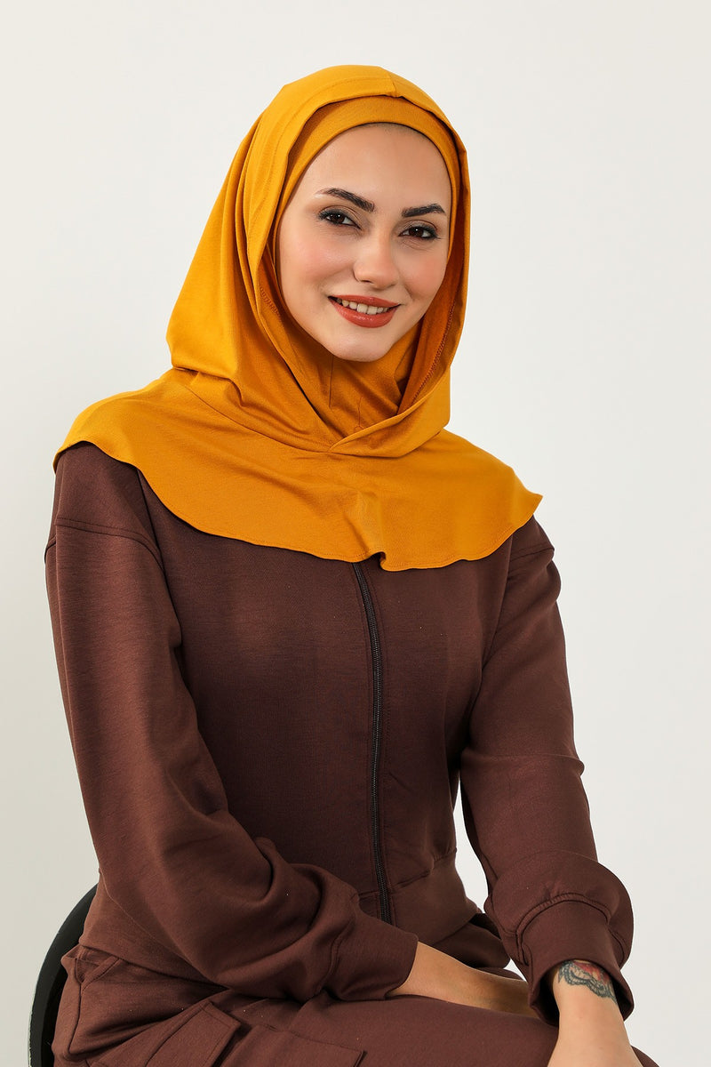 Full Coverage Instant Cotton Bonnet for Women, Ready-to-Wear Hijab Bonnet with Neck Coverage,B-89P Mustard Yellow