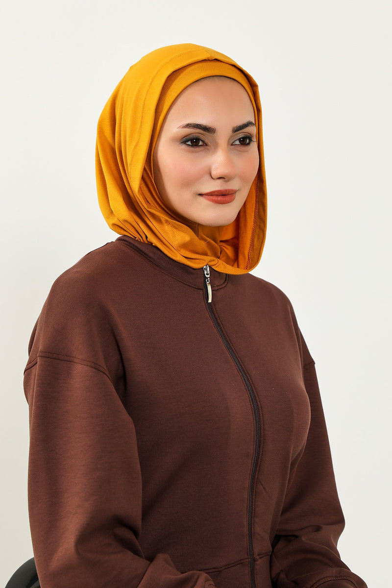Full Coverage Instant Cotton Bonnet for Women, Ready-to-Wear Hijab Bonnet with Neck Coverage,B-89P Mustard Yellow
