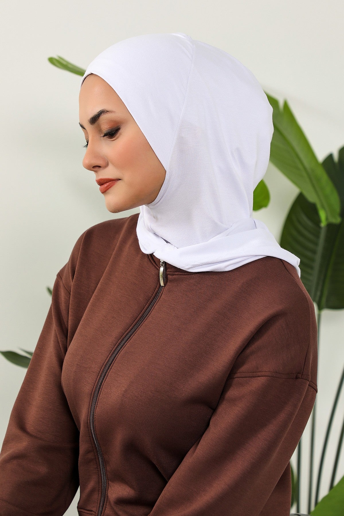 Full Coverage Instant Cotton Bonnet for Women, Ready-to-Wear Hijab Bonnet with Neck Coverage,B-89P White