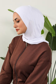 Full Coverage Instant Cotton Bonnet for Women, Ready-to-Wear Hijab Bonnet with Neck Coverage,B-89P White