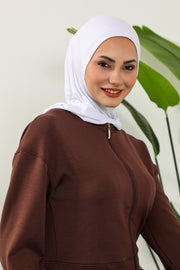 Full Coverage Instant Cotton Bonnet for Women, Ready-to-Wear Hijab Bonnet with Neck Coverage,B-89P White