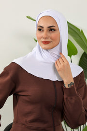 Full Coverage Instant Cotton Bonnet for Women, Ready-to-Wear Hijab Bonnet with Neck Coverage,B-89P White