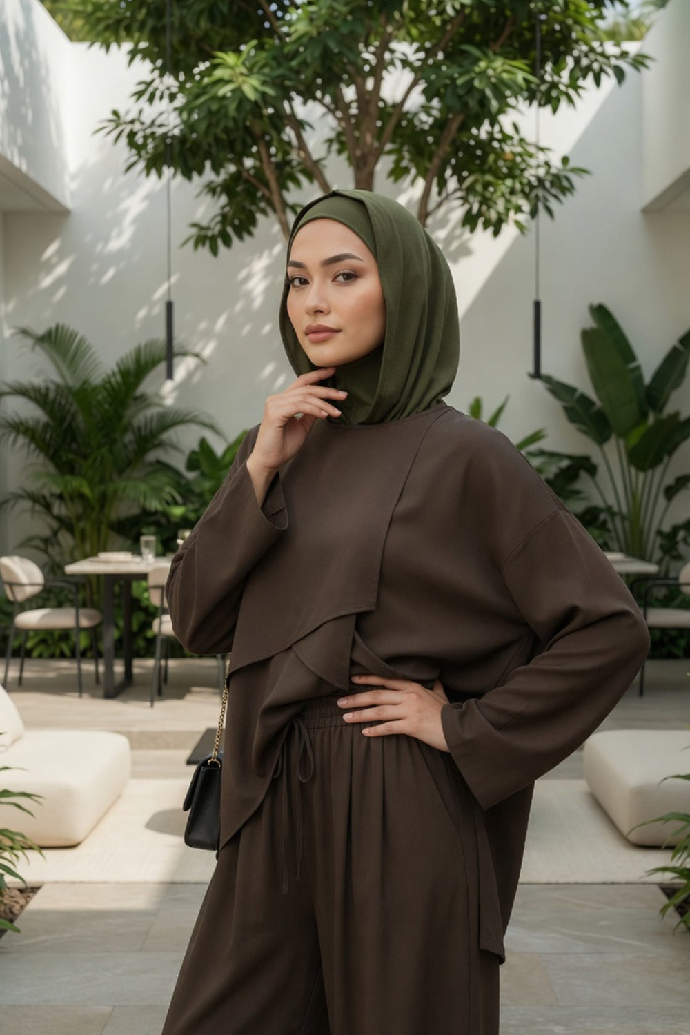 Full Coverage Instant Cotton Bonnet for Women, Ready-to-Wear Hijab Bonnet with Neck Coverage,B-89P Army Green