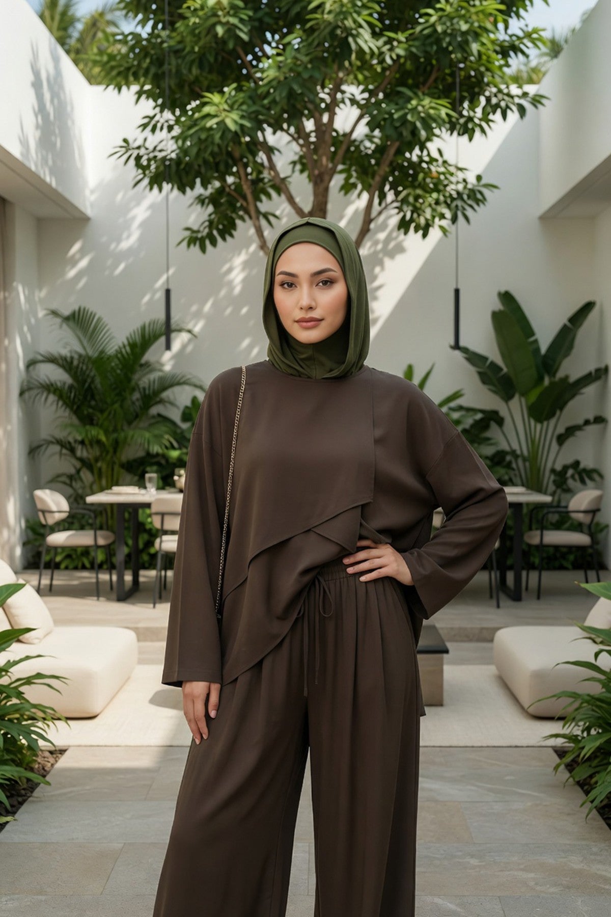 Full Coverage Instant Cotton Bonnet for Women, Ready-to-Wear Hijab Bonnet with Neck Coverage,B-89P Army Green