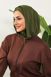 Full Coverage Instant Cotton Bonnet for Women, Ready-to-Wear Hijab Bonnet with Neck Coverage,B-89P Army Green