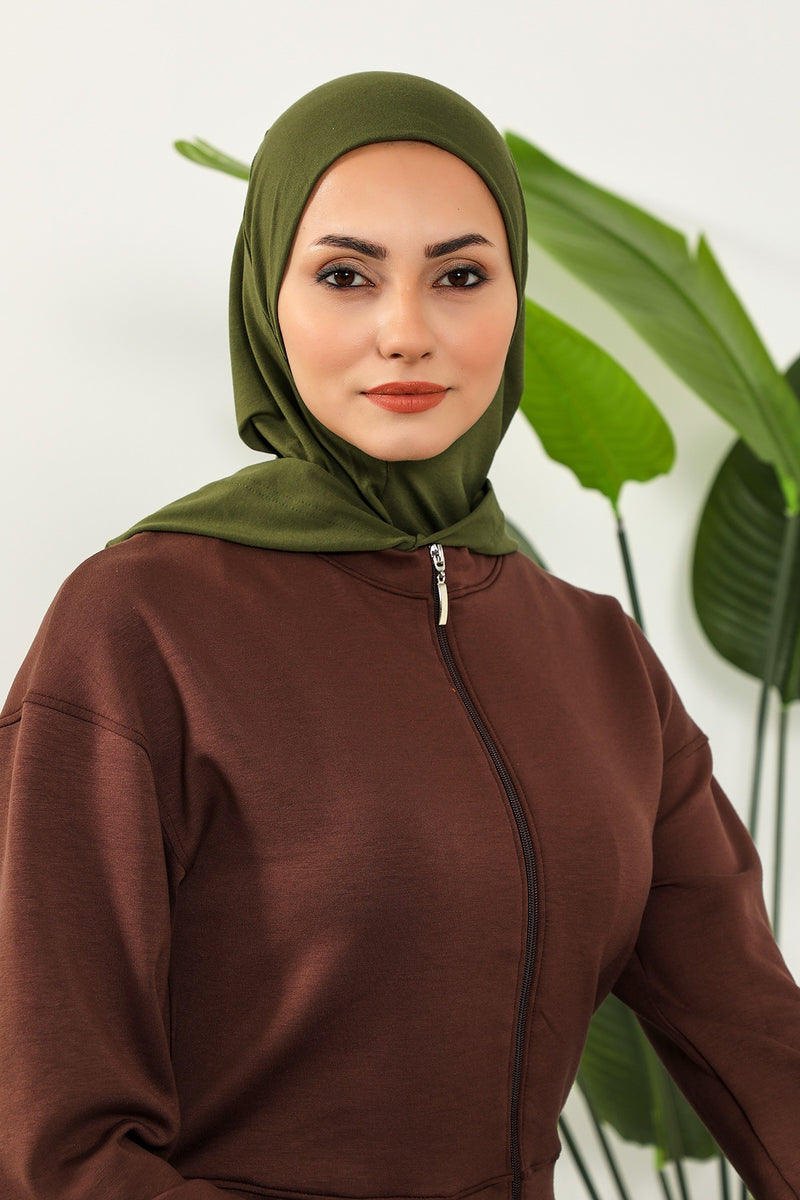 Full Coverage Instant Cotton Bonnet for Women, Ready-to-Wear Hijab Bonnet with Neck Coverage,B-89P Army Green