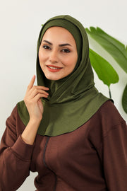 Full Coverage Instant Cotton Bonnet for Women, Ready-to-Wear Hijab Bonnet with Neck Coverage,B-89P Army Green