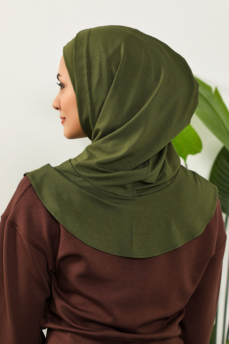 Full Coverage Instant Cotton Bonnet for Women, Ready-to-Wear Hijab Bonnet with Neck Coverage,B-89P Army Green