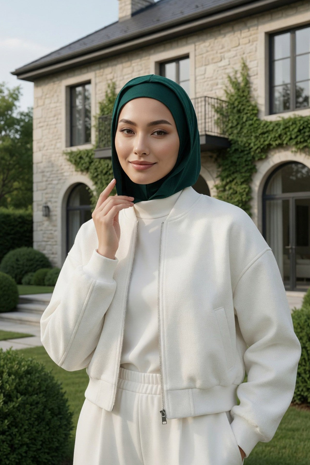 Full Coverage Instant Cotton Bonnet for Women, Ready-to-Wear Hijab Bonnet with Neck Coverage,B-89P Green