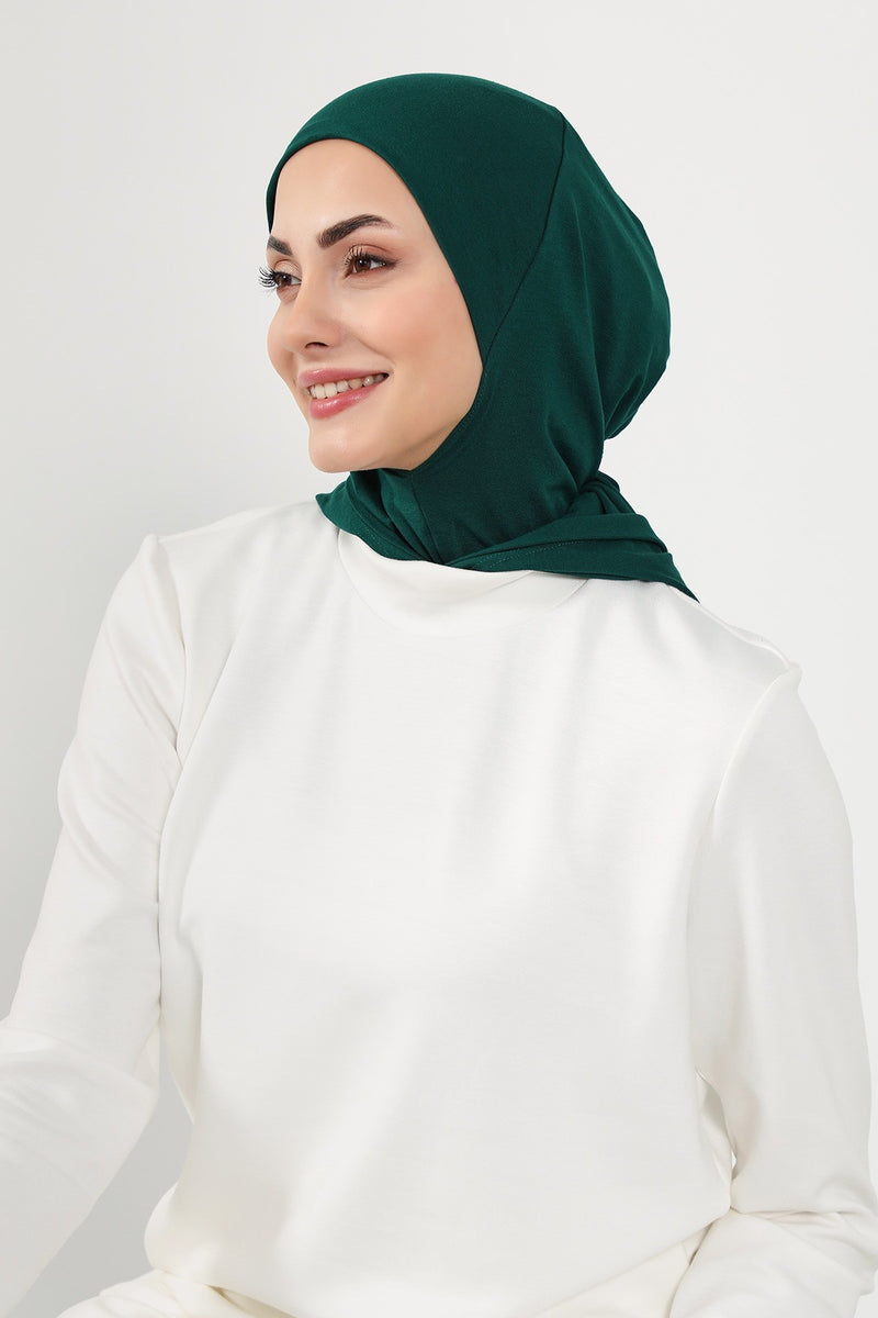 Full Coverage Instant Cotton Bonnet for Women, Ready-to-Wear Hijab Bonnet with Neck Coverage,B-89P Green