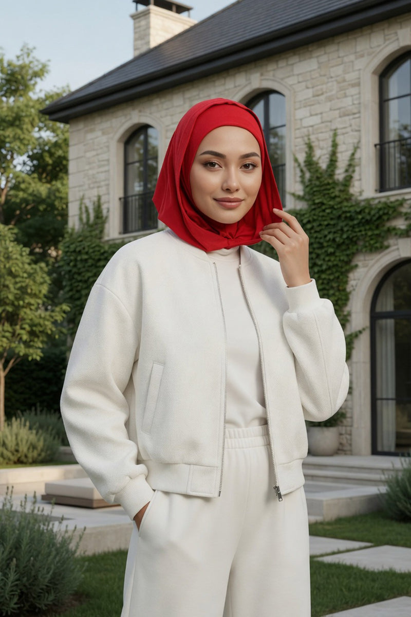 Full Coverage Instant Cotton Bonnet for Women, Ready-to-Wear Hijab Bonnet with Neck Coverage,B-89P Red