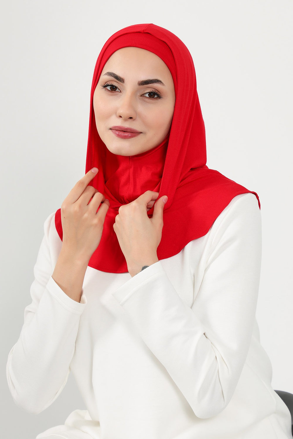 Full Coverage Instant Cotton Bonnet for Women, Ready-to-Wear Hijab Bonnet with Neck Coverage,B-89P Red