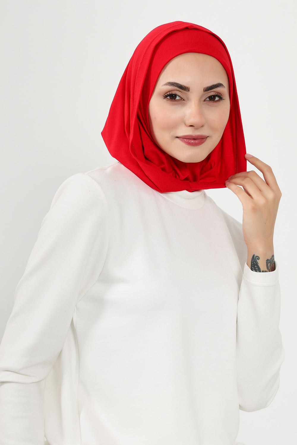 Full Coverage Instant Cotton Bonnet for Women, Ready-to-Wear Hijab Bonnet with Neck Coverage,B-89P Red