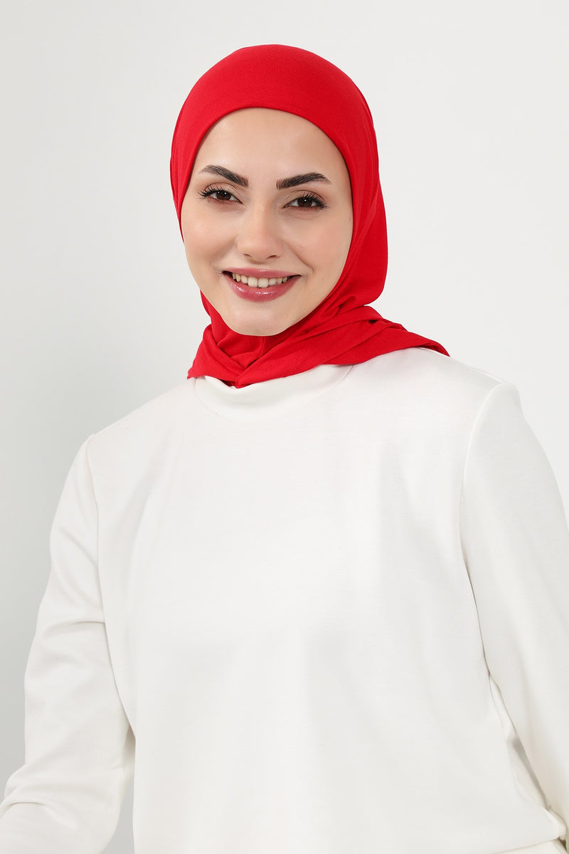 Full Coverage Instant Cotton Bonnet for Women, Ready-to-Wear Hijab Bonnet with Neck Coverage,B-89P Red