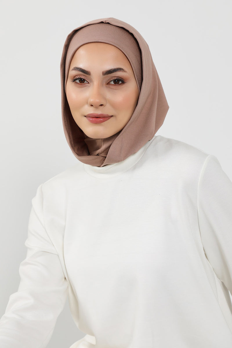 Full Coverage Instant Cotton Bonnet for Women, Ready-to-Wear Hijab Bonnet with Neck Coverage,B-89P Mink