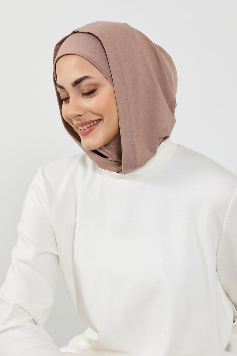 Full Coverage Instant Cotton Bonnet for Women, Ready-to-Wear Hijab Bonnet with Neck Coverage,B-89P Mink