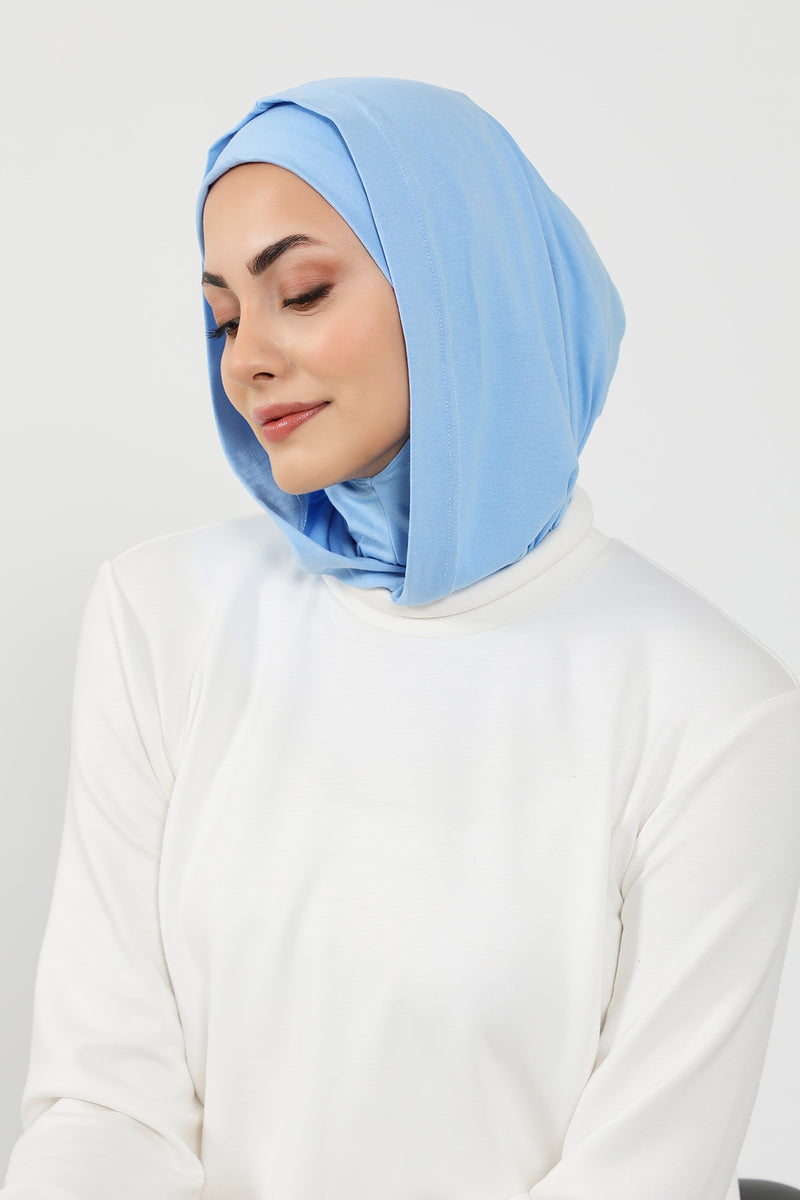 Full Coverage Instant Cotton Bonnet for Women, Ready-to-Wear Hijab Bonnet with Neck Coverage,B-89P Blue