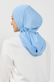 Full Coverage Instant Cotton Bonnet for Women, Ready-to-Wear Hijab Bonnet with Neck Coverage,B-89P Blue