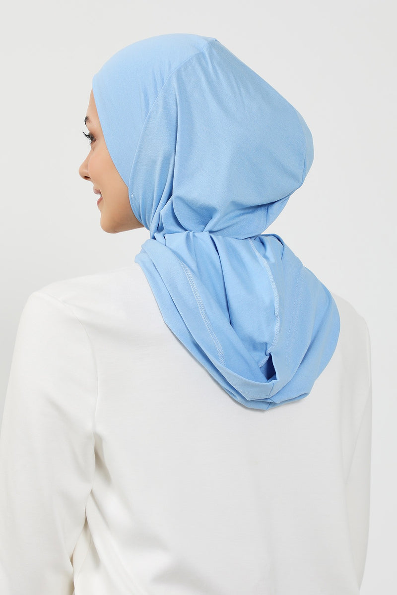 Full Coverage Instant Cotton Bonnet for Women, Ready-to-Wear Hijab Bonnet with Neck Coverage,B-89P Blue