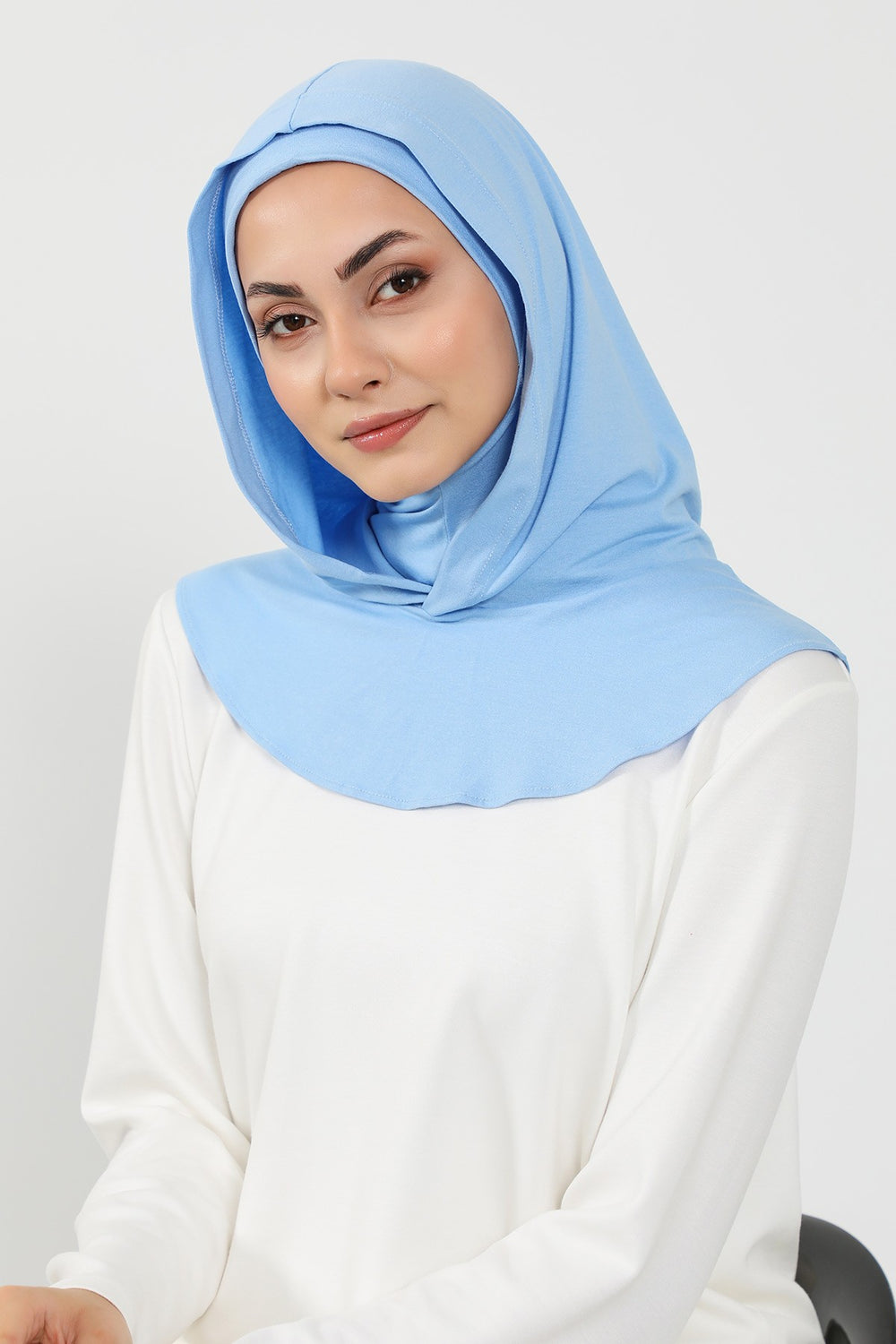 Full Coverage Instant Cotton Bonnet for Women, Ready-to-Wear Hijab Bonnet with Neck Coverage,B-89P Blue