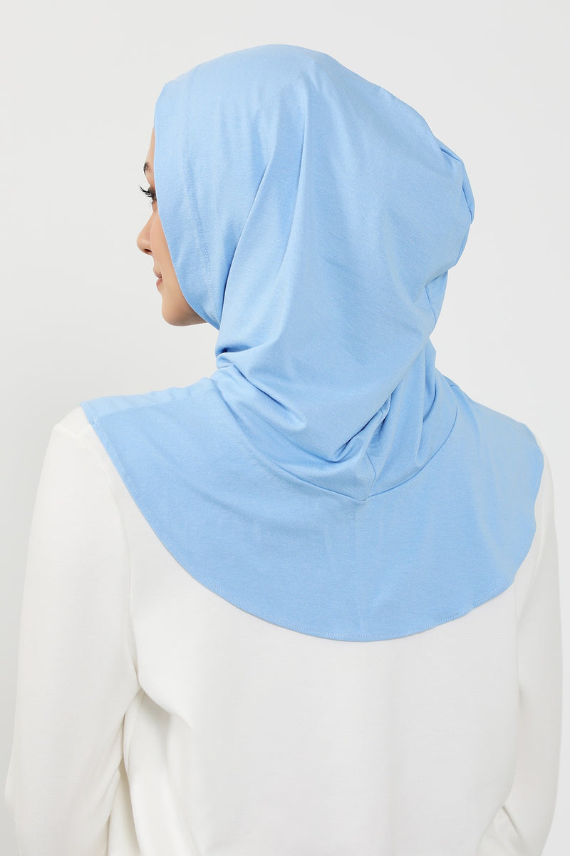 Full Coverage Instant Cotton Bonnet for Women, Ready-to-Wear Hijab Bonnet with Neck Coverage,B-89P Blue